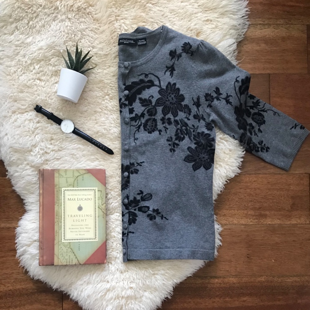 Gray and black floral cardigan